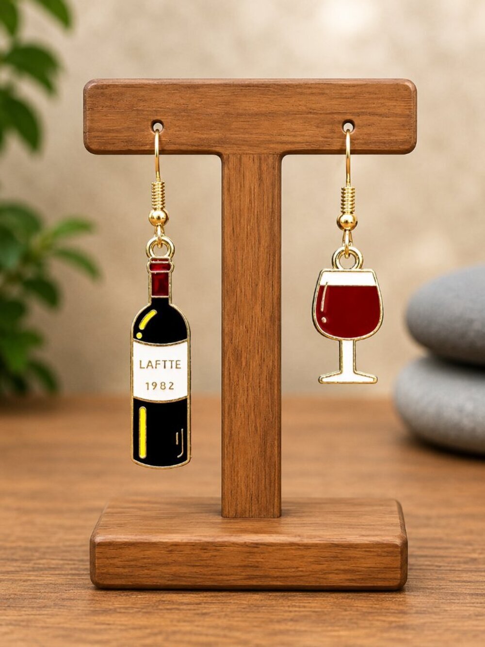 Wine Bottle and Glass Drop Earrings | Handmade - Picture 5 of 6
